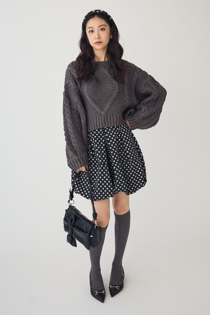 [予約/SET]ローピングケーブルショートニット+ミニフラワーバルーンショートパンツ(2set)