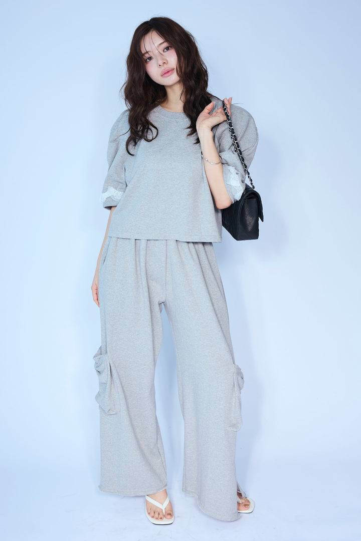 [予約/SET]ライトスウェットレースコンビパフPO+ライトスウェットサイドリボンパンツ(2set)