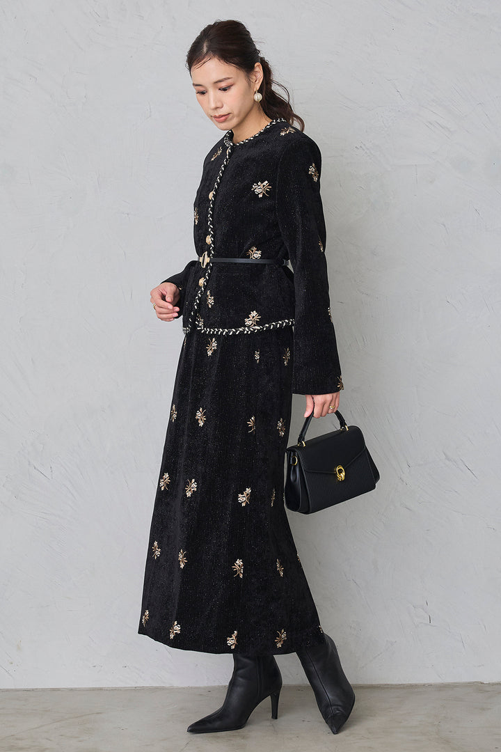 [予約]ヴィンテージフラワー刺繍ラメベロアセットアップ