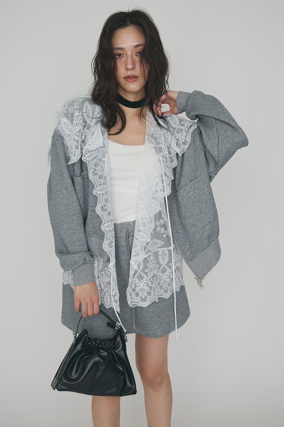 [予約]総レースカラーベストセットスウェットスカートセットアップ