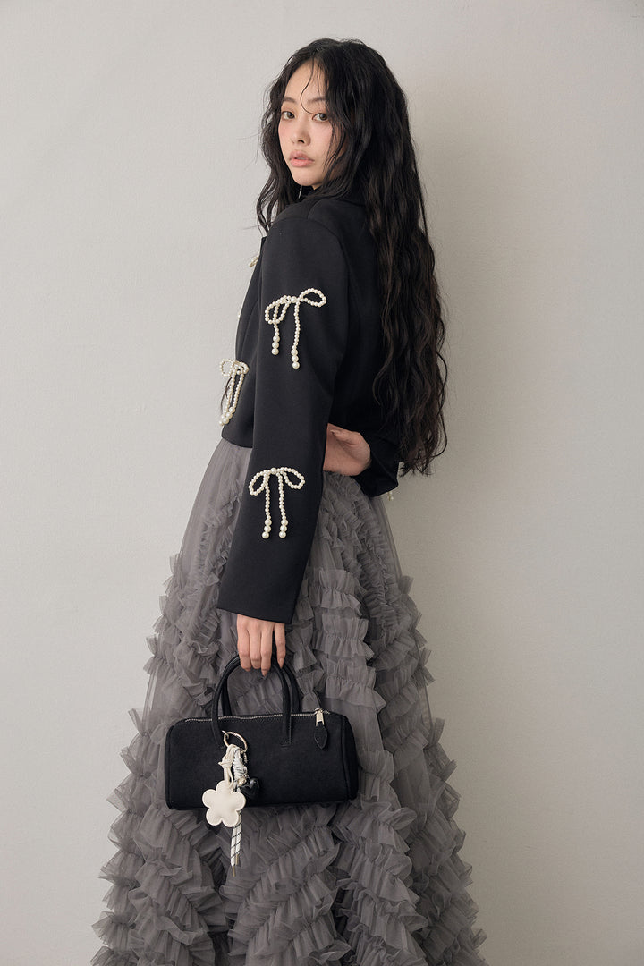 [予約/SET]パールリボンクロップドジャケット+スフレアシメチュールスカート(2set)