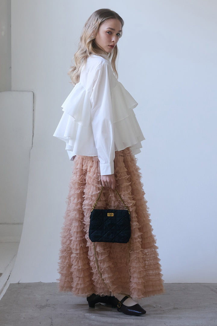 [予約/SET]アシメフリルティアードシャツ+ホイップチュールティアードスカート(2set)