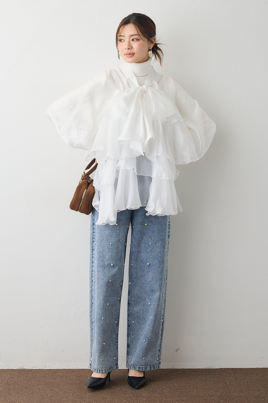 [予約]パールスタッズストレートハイウエストデニム