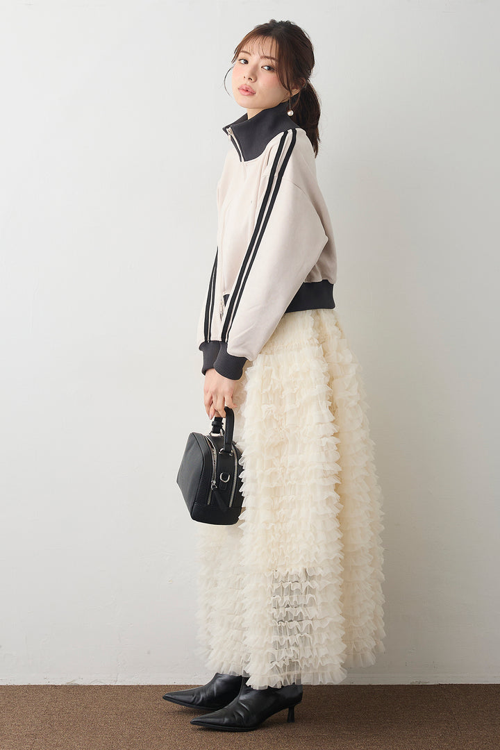 [予約/SET]スエードポンチトラックジャケット+ホイップチュールティアードスカート(2set)