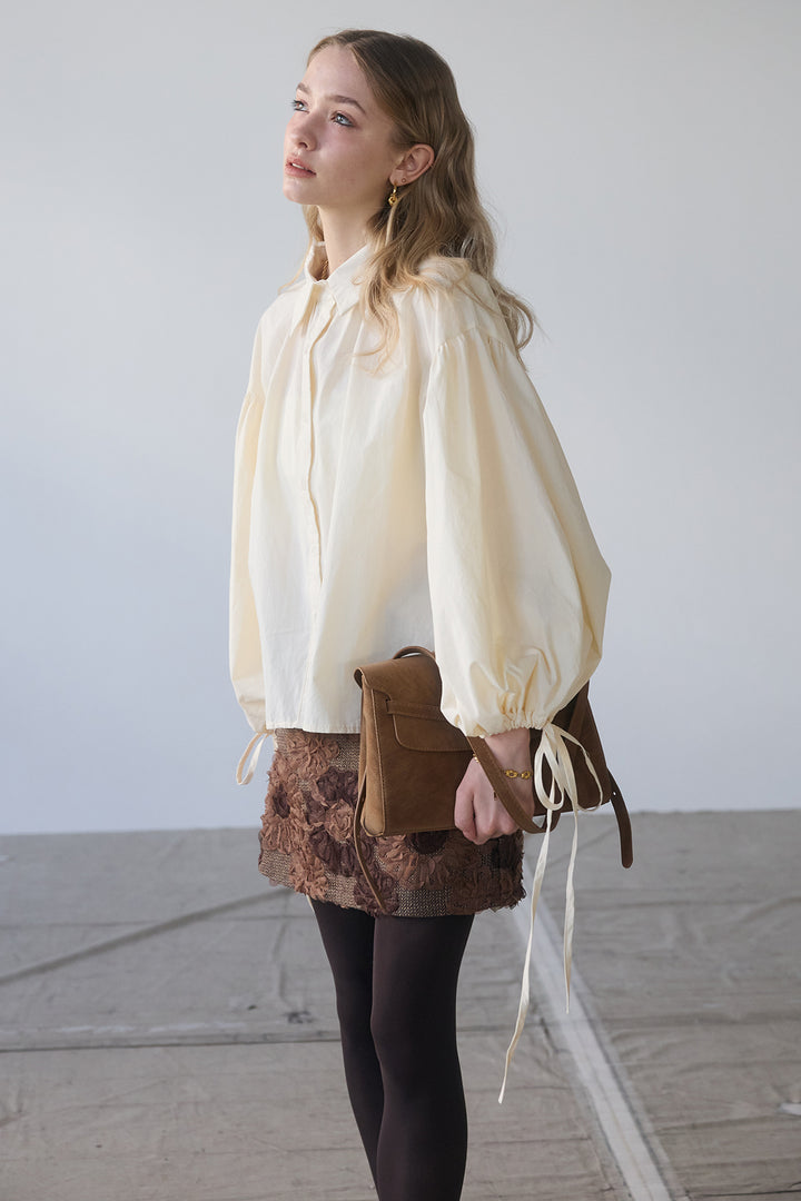 [予約/SET]ワイドスリーブドロストクロップドシャツ+ブルームフラワーミニスカート(2set)