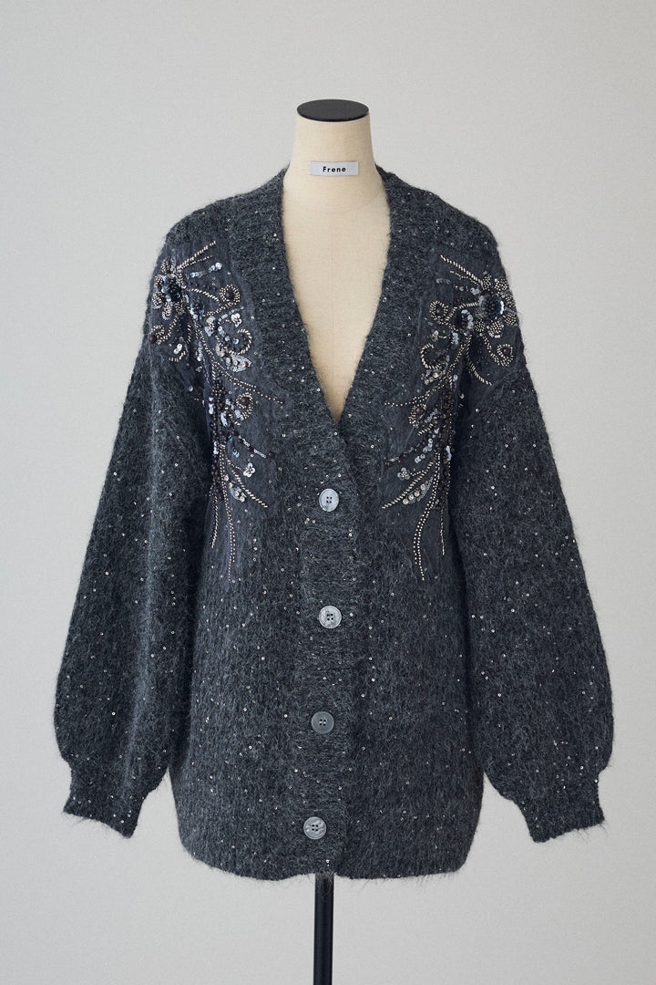 [予約]ビーズフラワースパンコールシャイニーニットカーデ