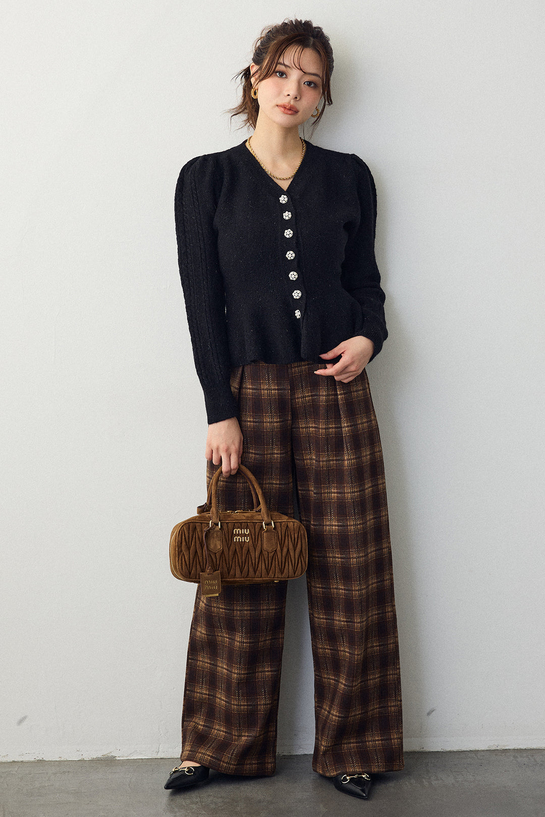 [予約]パフスリーブミニペプラムニット