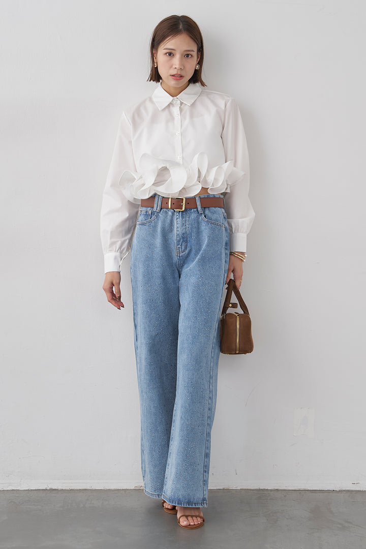 [予約]フリルヘムショート丈シャツ