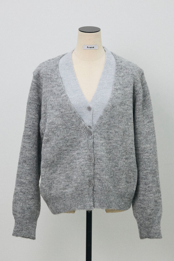 [予約]配色レイヤードニットカーデ