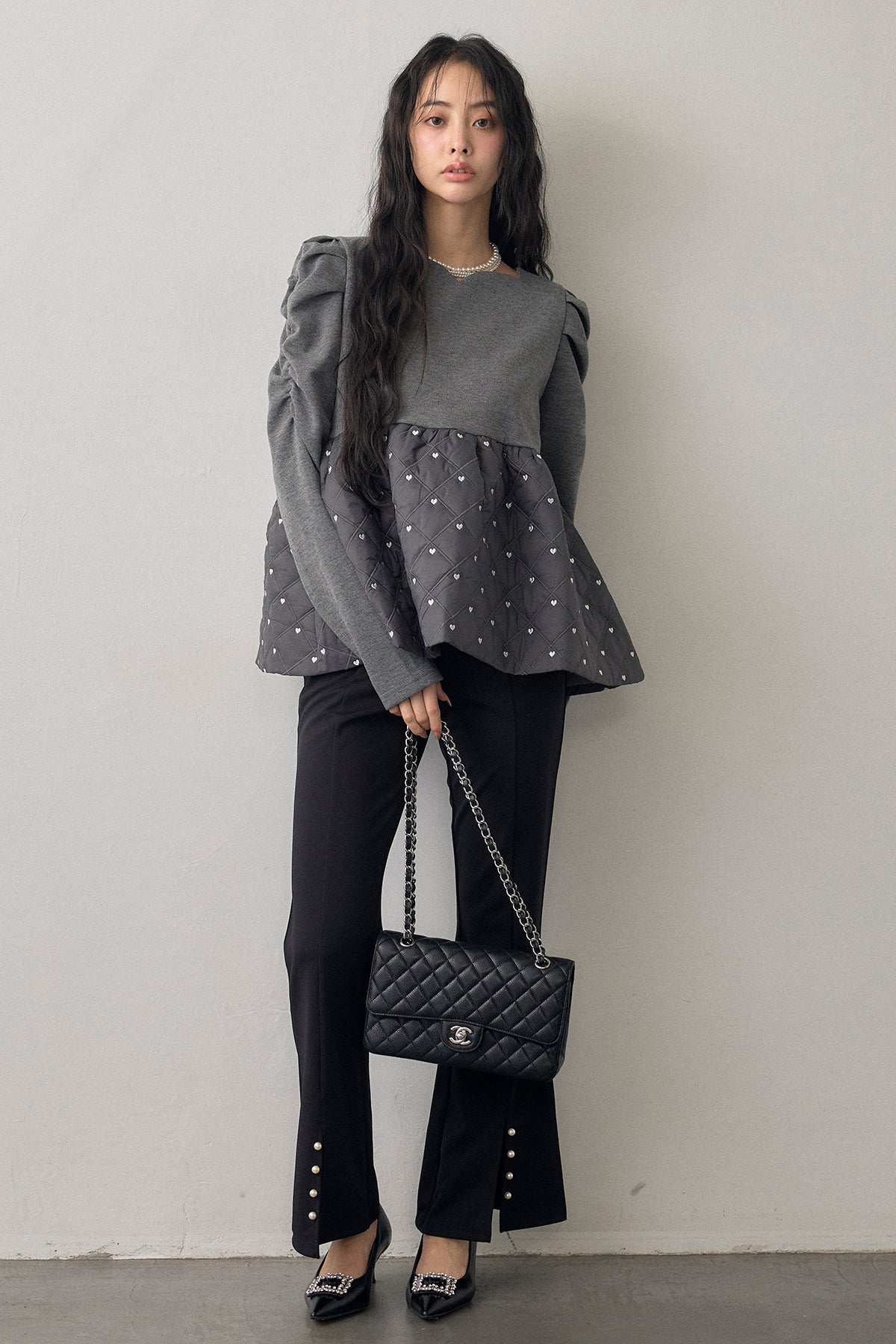 予約]ハートキルティングドッキングぺプラムチュニック – Frene