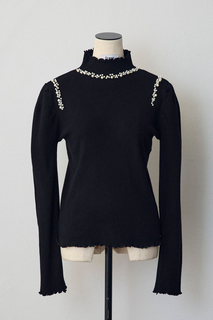 [予約]ネックショルダーパールポイントニット