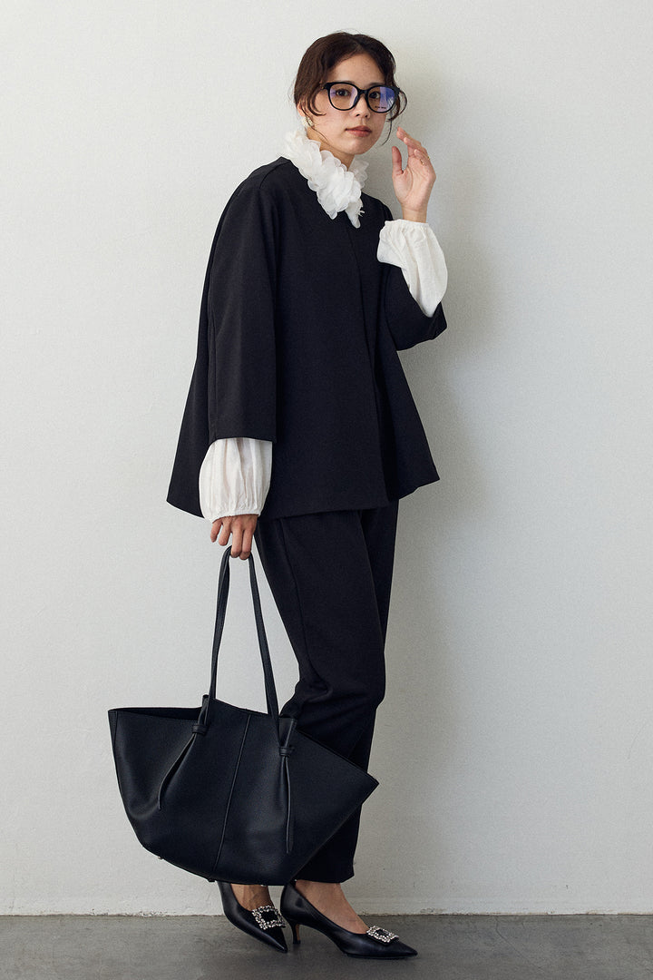 [予約/SET]フラワーフリルネックブラウス+ノーカラージョーゼットセットアップ(2set)