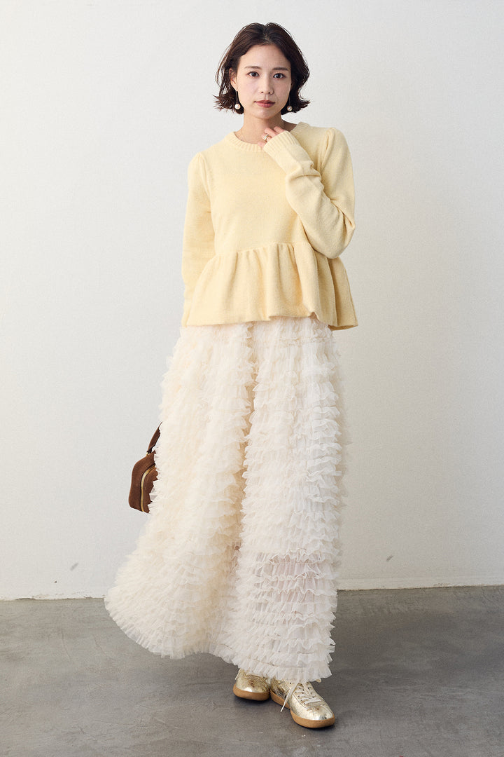 [予約/SET]アルパカタッチバルーンヘムニットプルオーバー+ホイップチュールティアードスカート(2set)