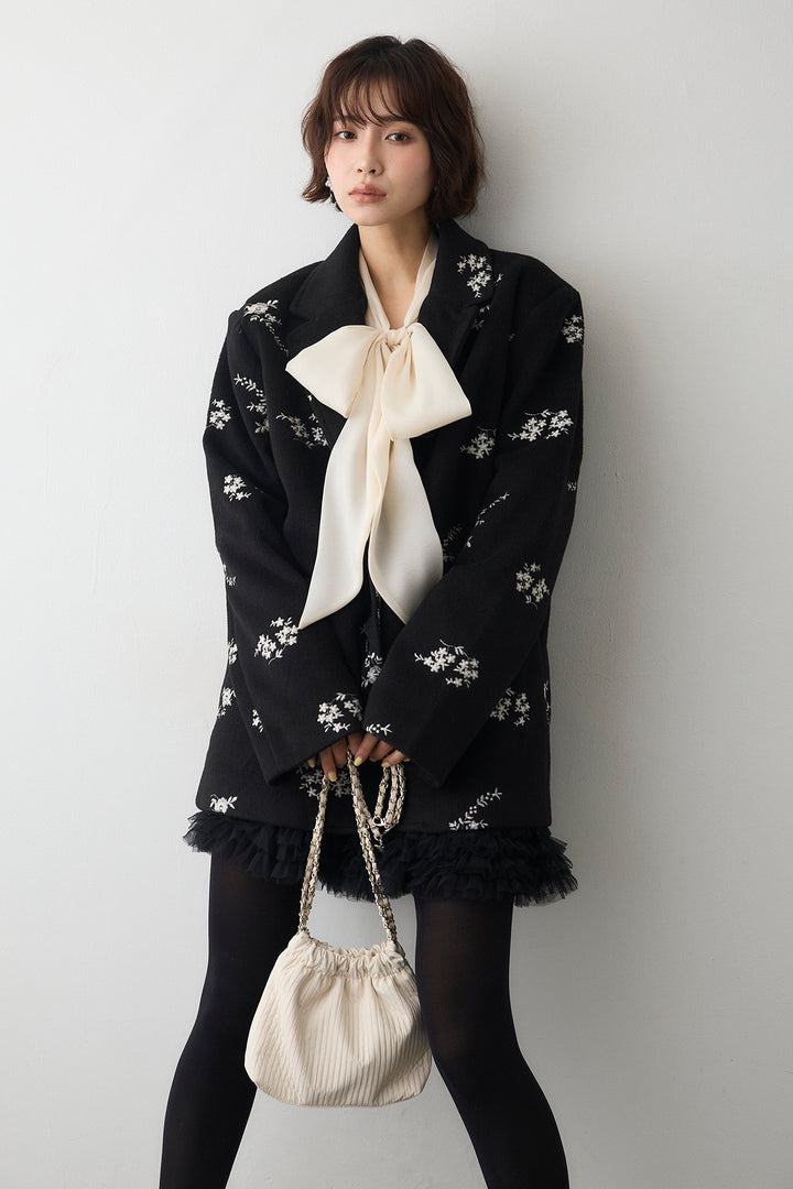 [予約/SET]フラワーエンブロイダリーモッサジャケット+ホイップチュールミニ丈スカート(2set)