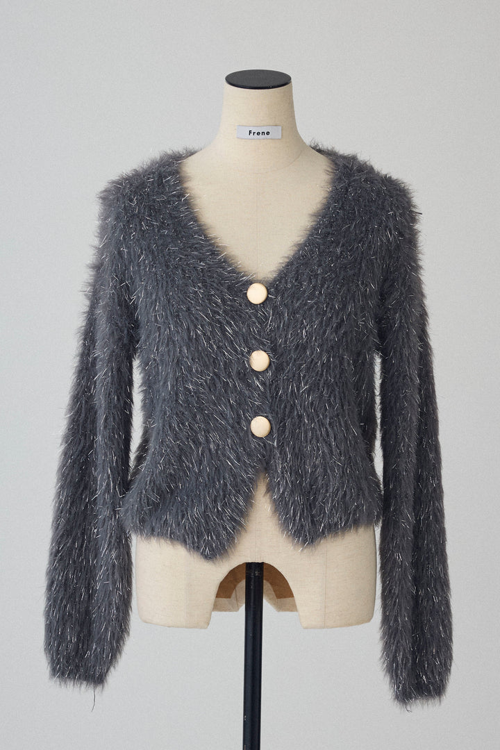 [予約]ゴールドボタンラメシャギーニット