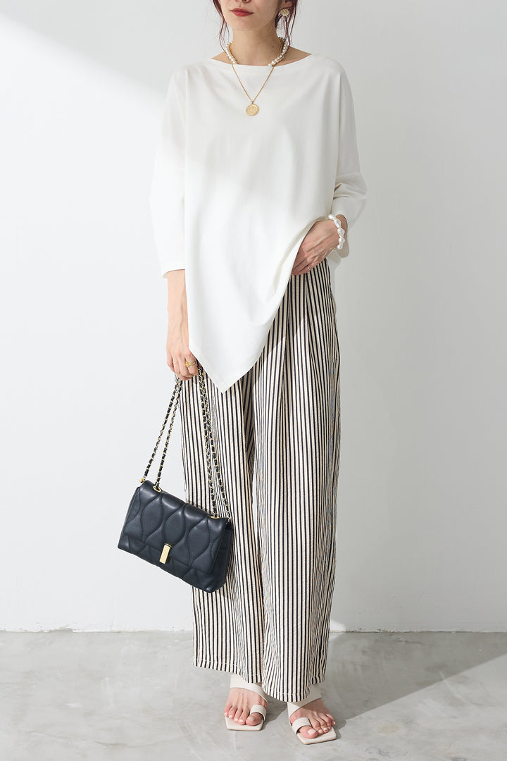 [予約/SET]ヘムアシメトリーカットトップス+シアーサッカーストライプパンツ(2set)