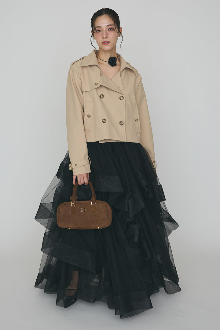 [予約/SET]クラシカルショートトレンチ+ランダムフリルティアードボリュームスカート(2set)