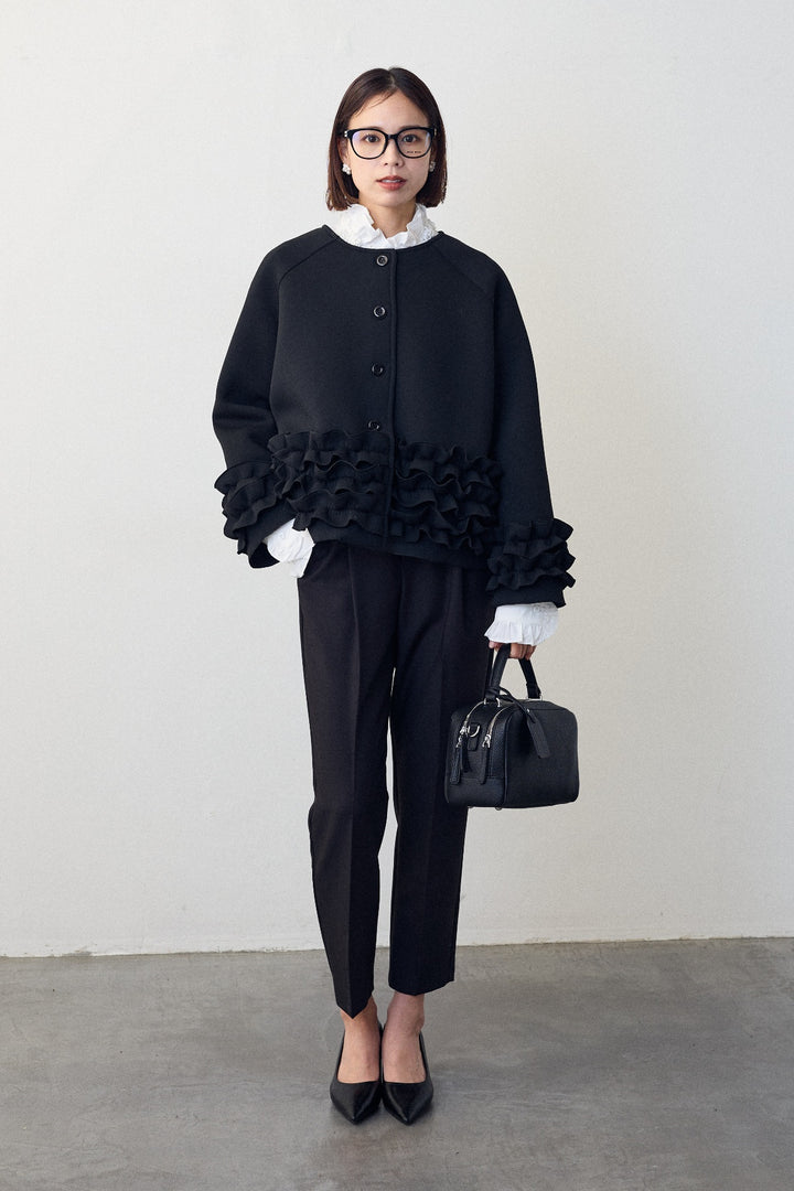 [予約/SET]フリルティアードボンディングクロップドコート+タックテーパードパンツ(2set)