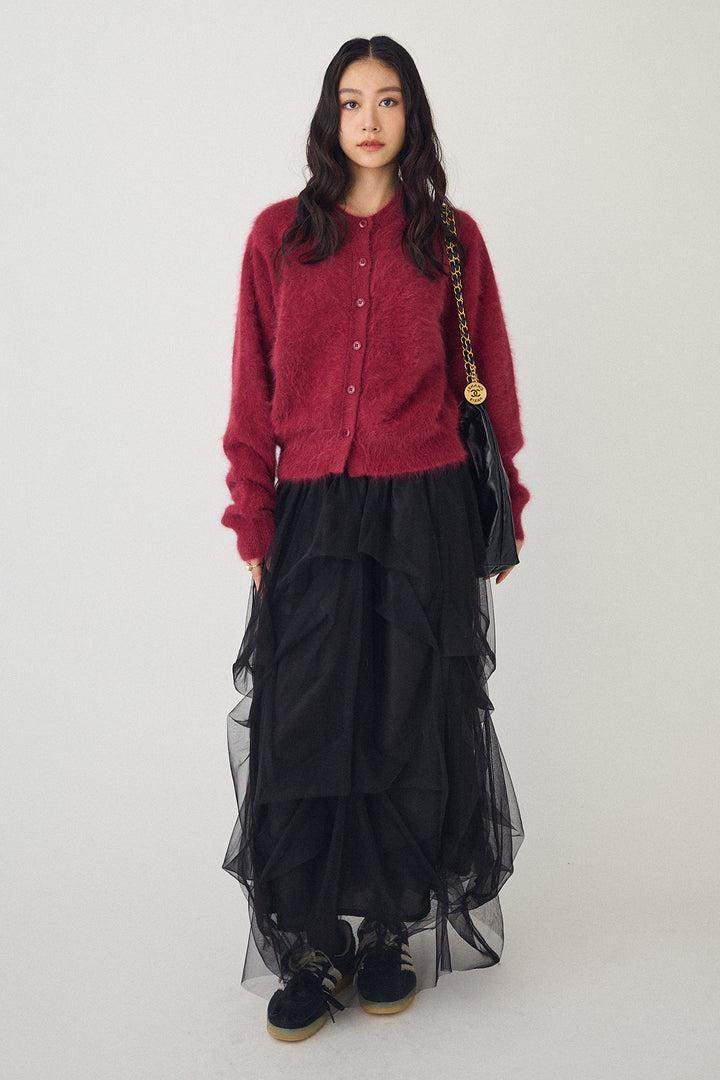 [予約/SET]ウールソフトカーディガン+マルチパターンタックチュールスカート(2set)