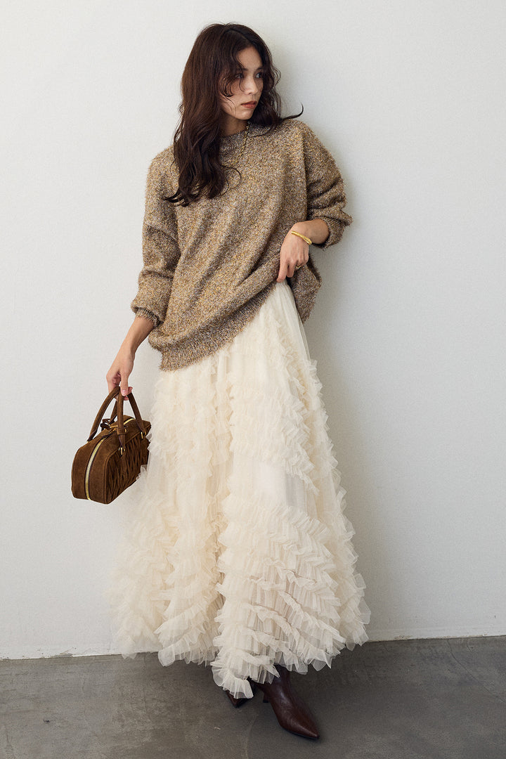 [予約/SET]グリッターラメニット+スフレアシメチュールスカート(2set)