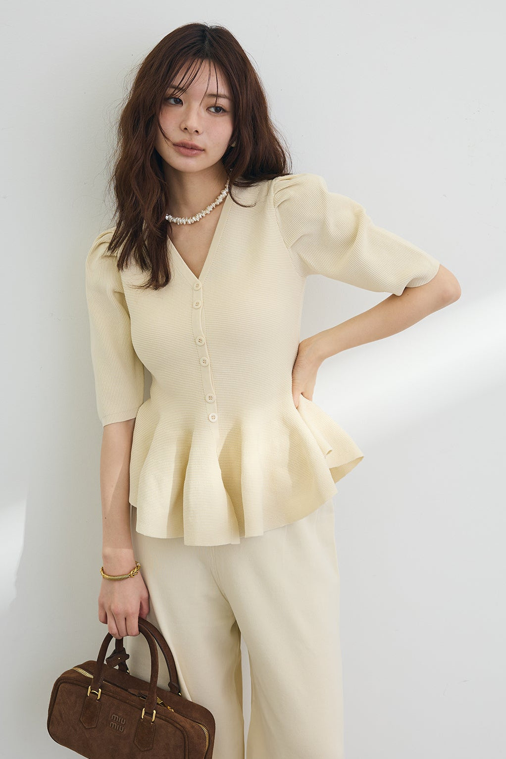 [予約]美ラインペプラムハーフスリーブニット