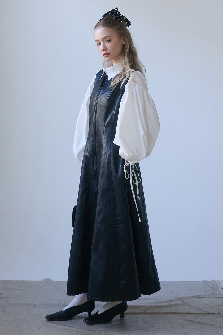 [予約/SET]ワイドスリーブドロストクロップドシャツ+フロントZIPレザーライクジャンスカ(2set)