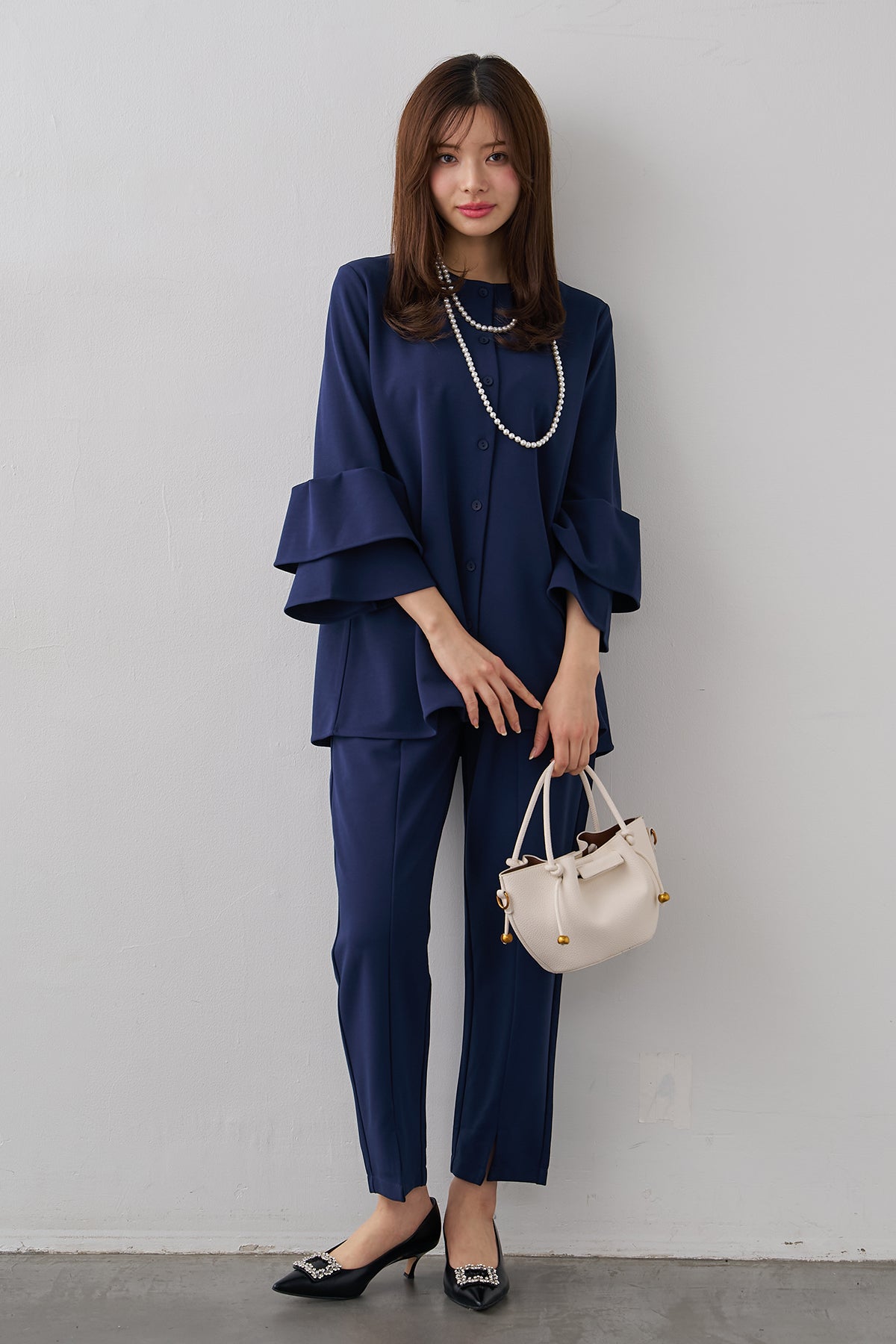 予約]ティアード袖ジョーゼットブラウス – Frene