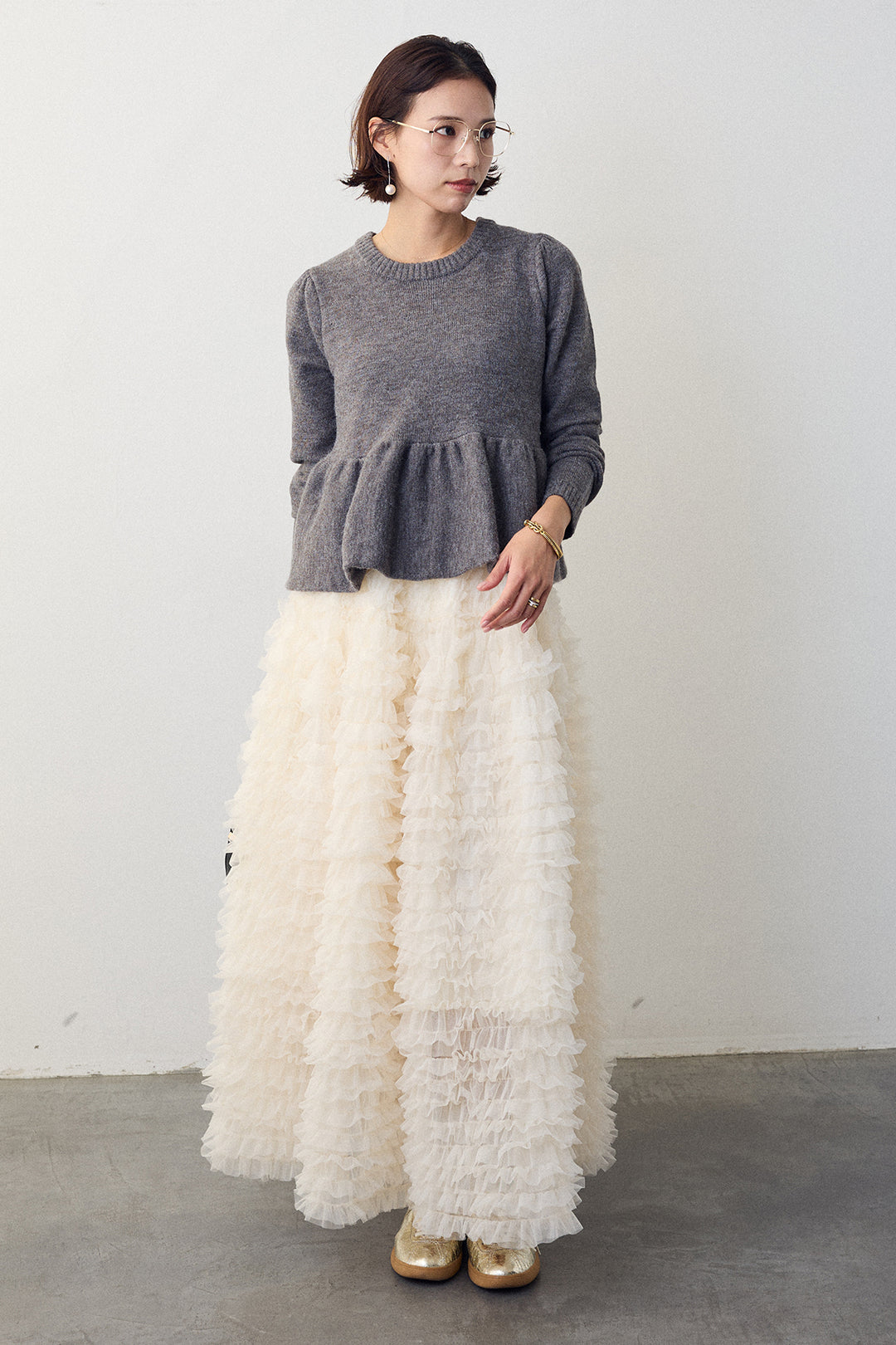 [予約/SET]アルパカタッチバルーンヘムニットプルオーバー+ホイップチュールティアードスカート(2set)