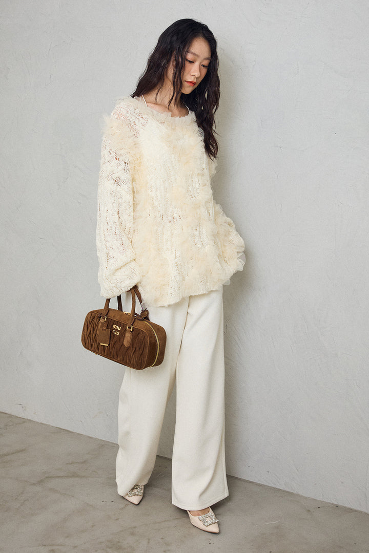 [予約/SET]透かし編みホイップチュールニット+ウォームタッチイージーパンツ(2set)