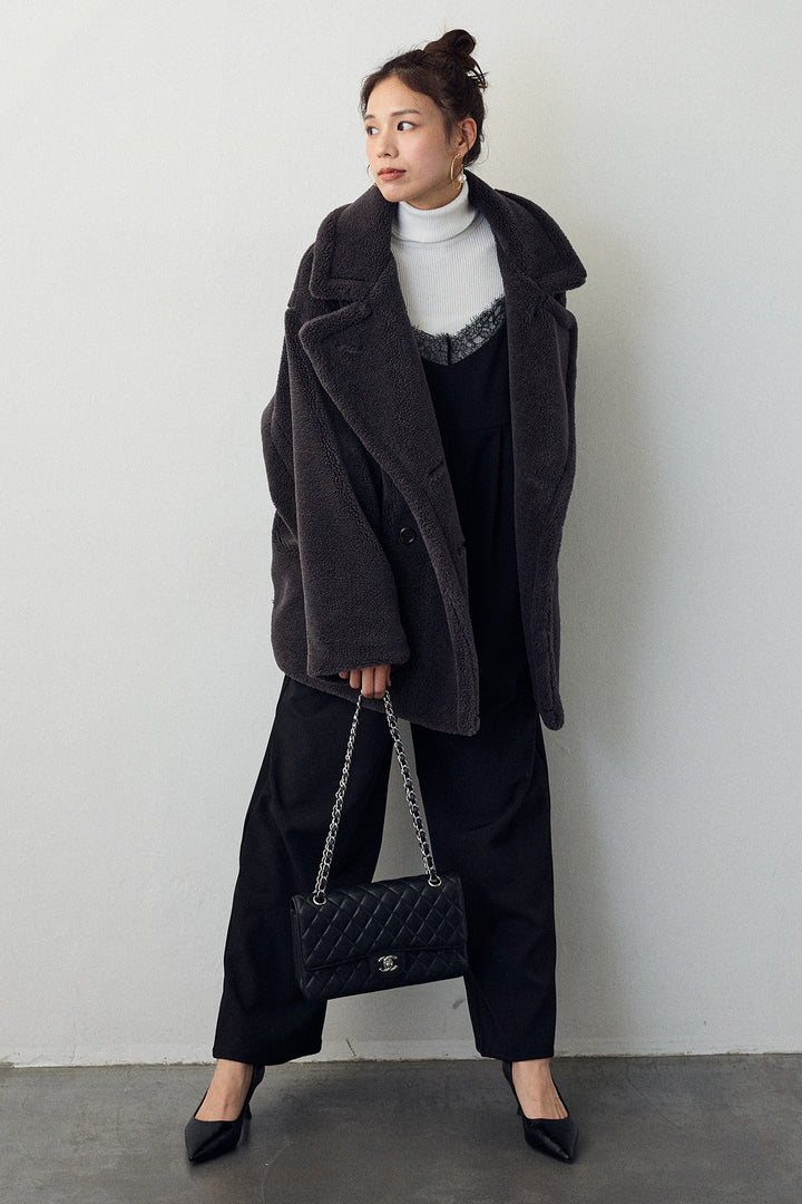 [予約/SET]テディボアミディ丈コート+レースキャミオールインワン(2set)