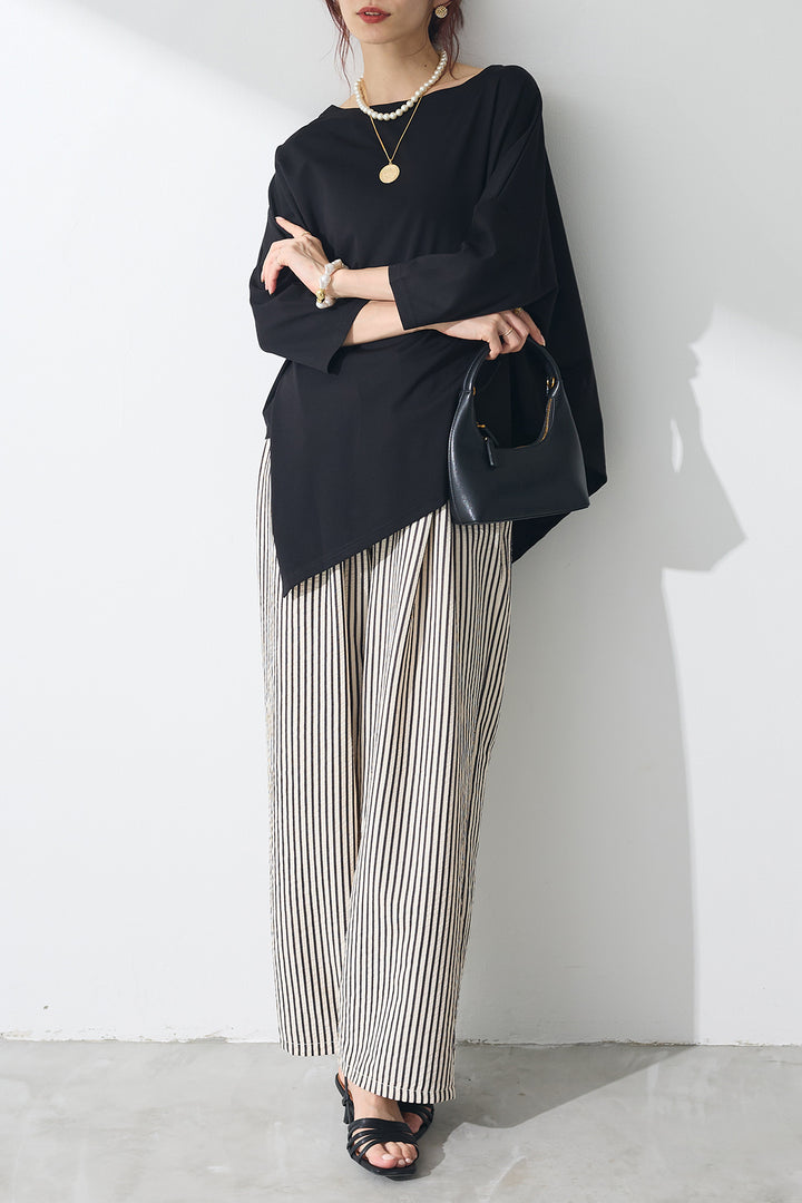[予約/SET]ヘムアシメトリーカットトップス+シアーサッカーストライプパンツ(2set)