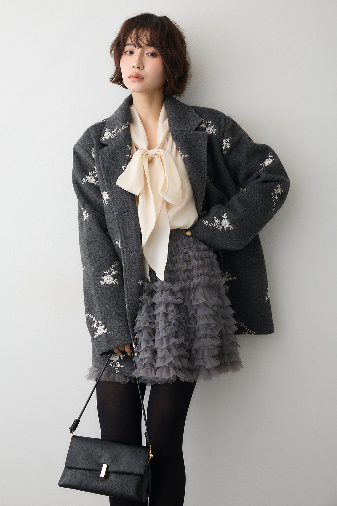 [予約/SET]フラワーエンブロイダリーモッサジャケット+ホイップチュールミニ丈スカート(2set)