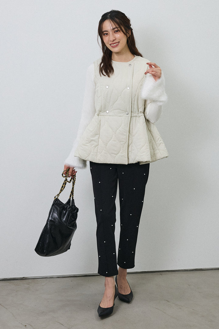 [予約/SET]キルティングフレアシルエットベスト+センターシームランダムパールパンツ(2set)