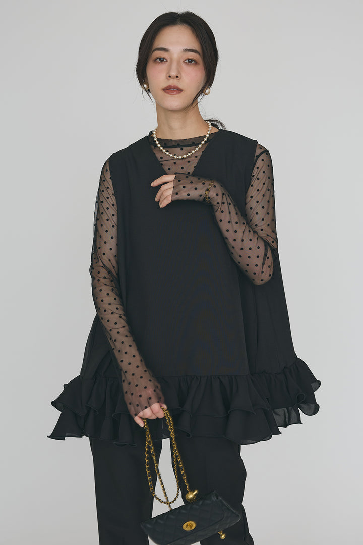 [予約]異素材フリルヘムVネックチュニック