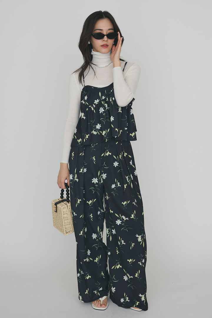 [予約/SET]シックフラワービスチェキャミソール+シックフラワータックワイドパンツ(2set)