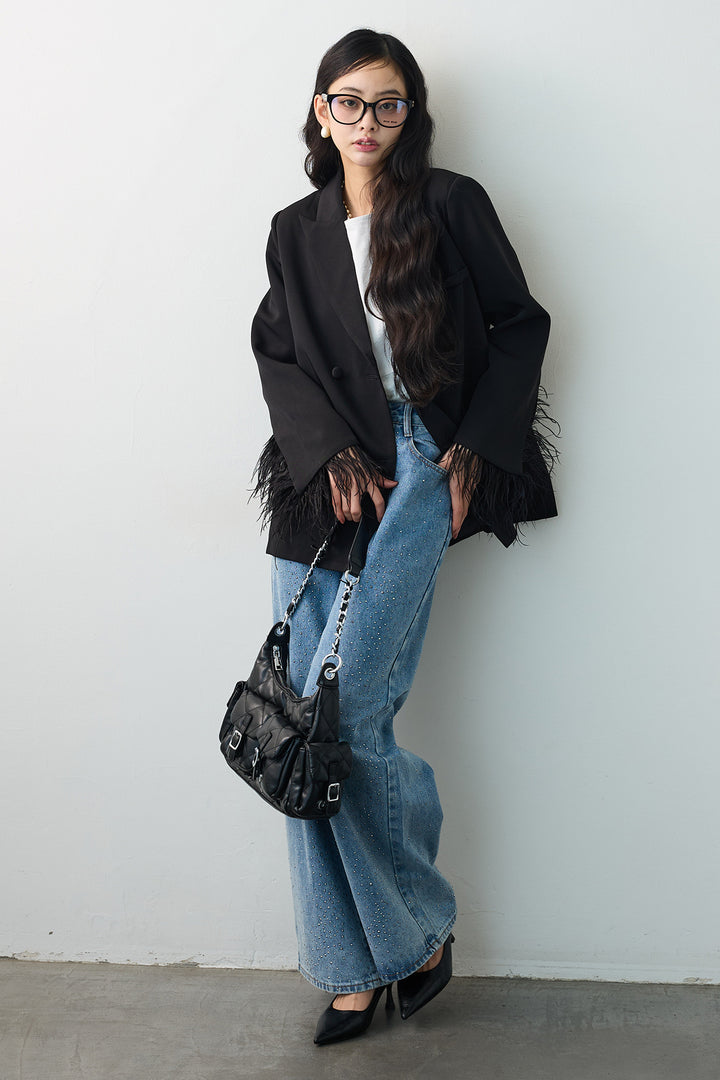 [予約/SET]エアリーファザーレディライクジャケット+ラインストーンストレートデニム(2set)