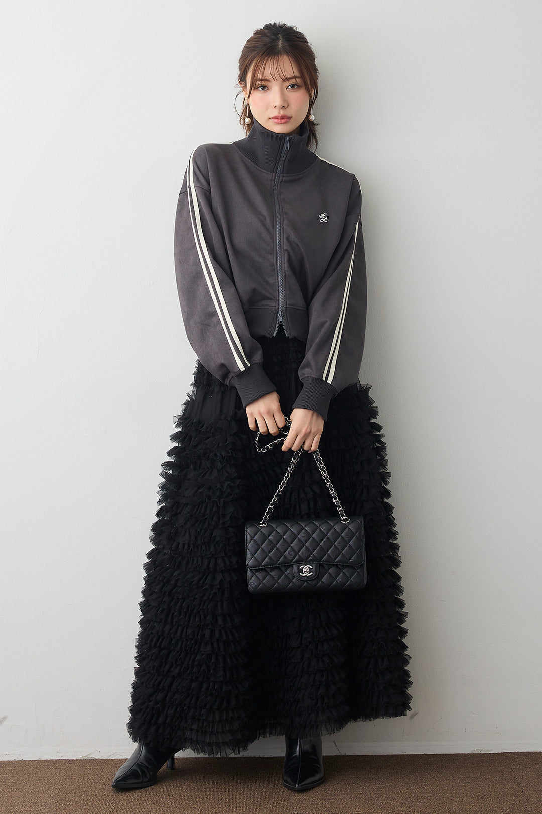 [予約/SET]スエードポンチトラックジャケット+ホイップチュールティアードスカート(2set)