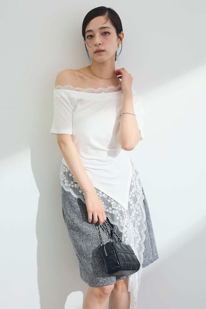 [予約]アシメレースデザインTシャツ