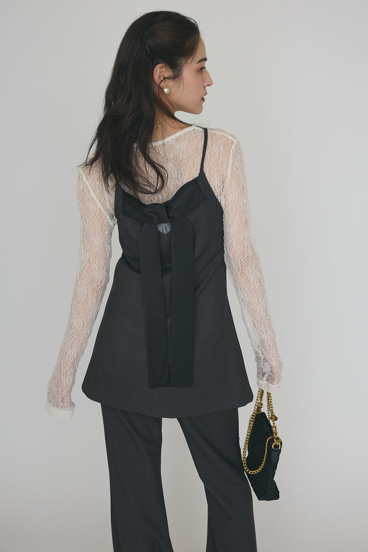 [予約/SET]バックリボン美シルエットキャミチュニック+美脚セミフレアパンツ(2set)