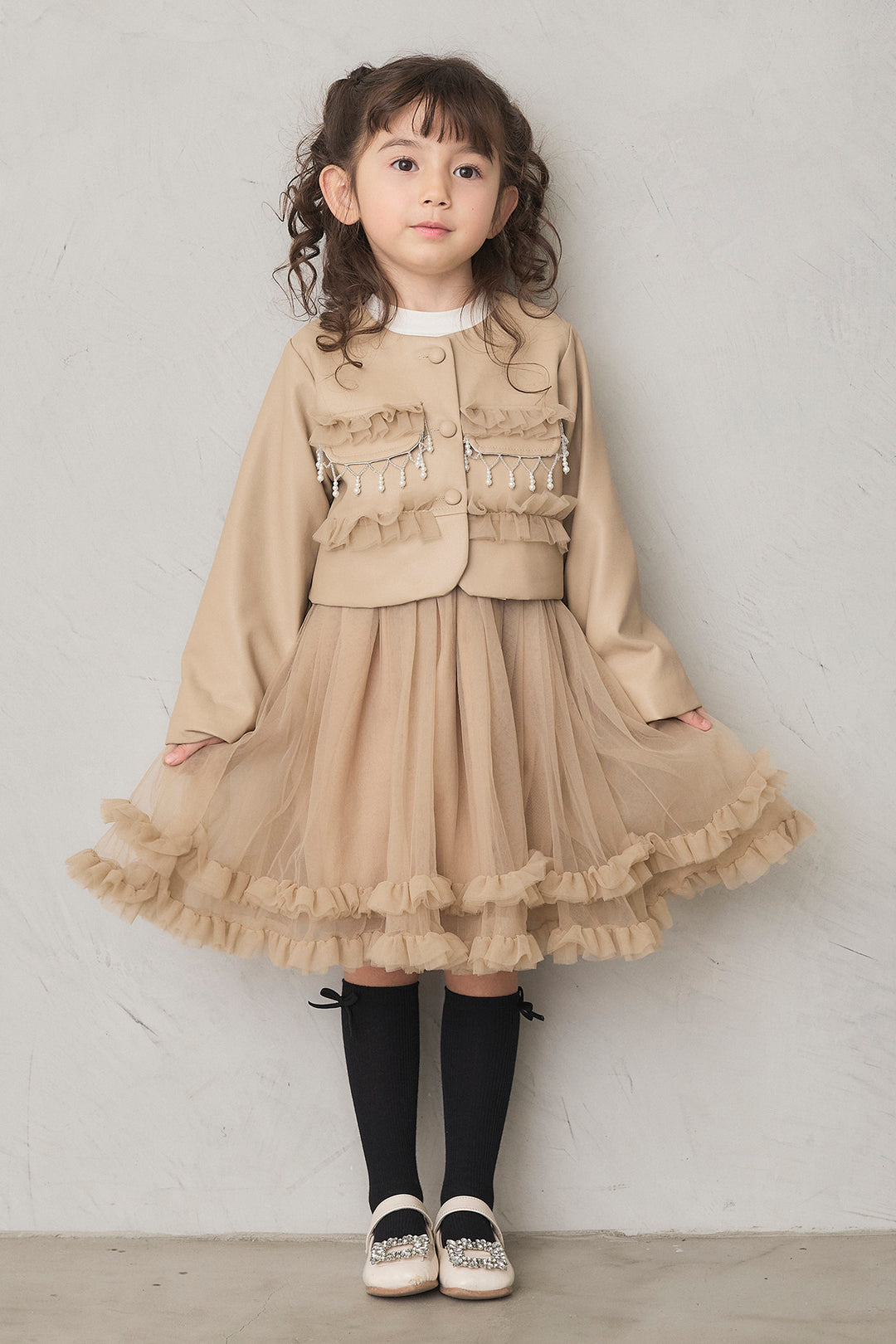 [予約]フリルヘムチュールワンピ＋ジャケットセット