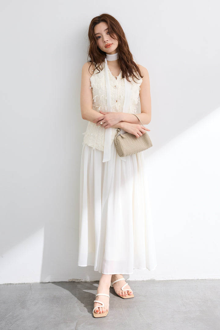 [予約]リボンフリンジベスト＆シフォンスカートセットアップ