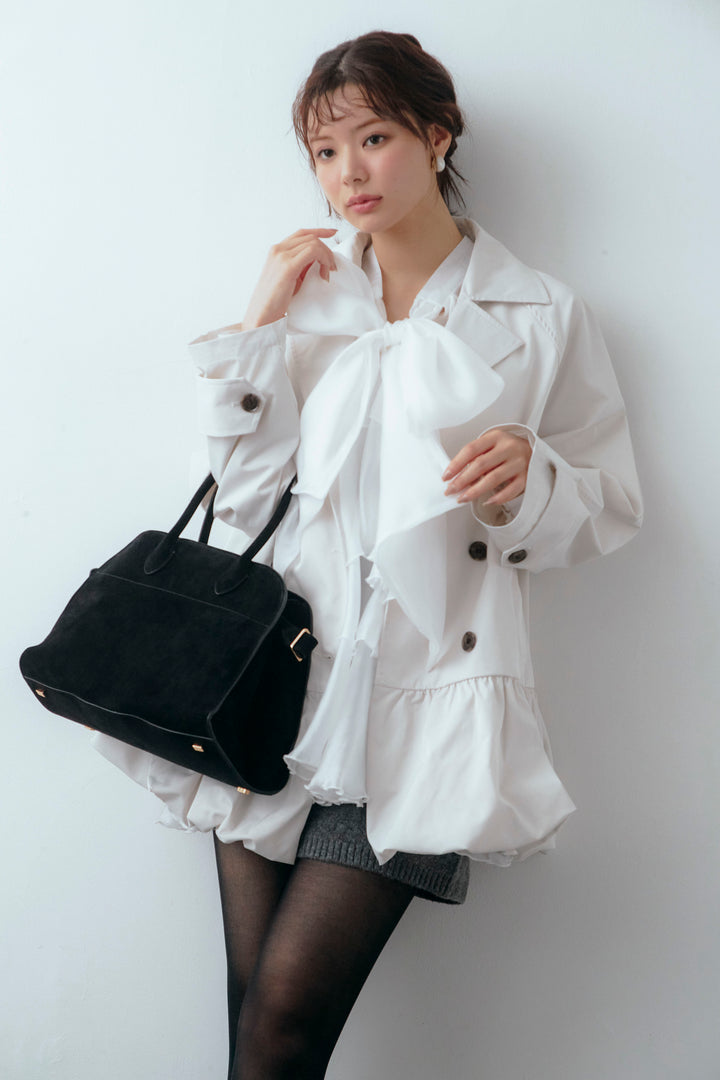 [予約/SET]フロントBIGリボンティアードエアリーチュニック+バルーンヘムミディ丈トレンチコート(2set)