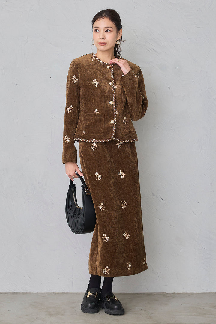 [予約]ヴィンテージフラワー刺繍ラメベロアセットアップ