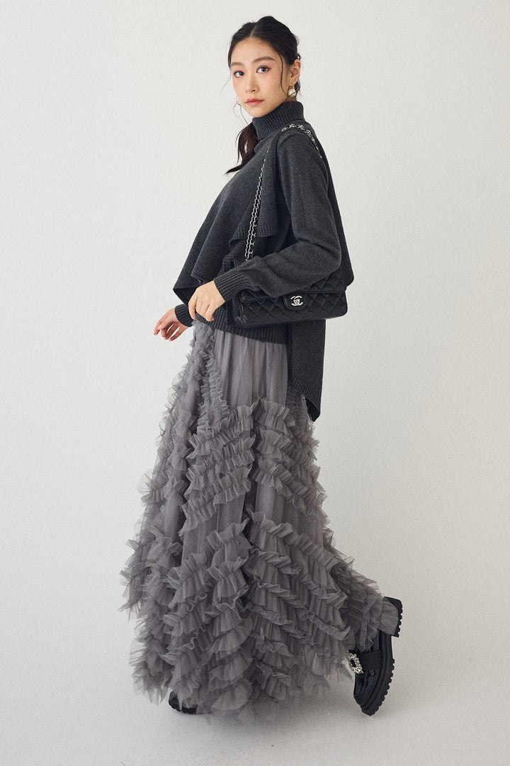 [予約/SET]アシメケープ2wayニット+スフレアシメチュールスカート(2set)