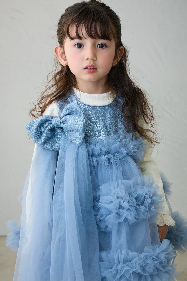 [予約](kids)スパンコールリボンホイップチュールワンピセット