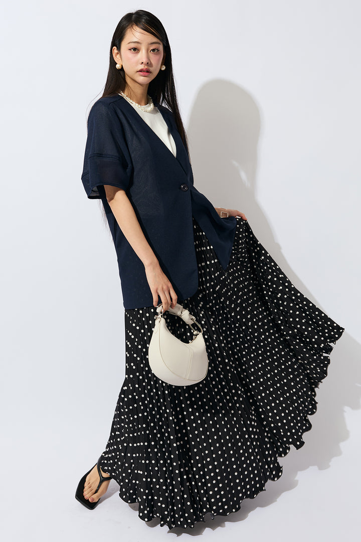 [予約/SET]メッシュパフスリーブシアージャケット+ドットプリーツロングスカート(2set)