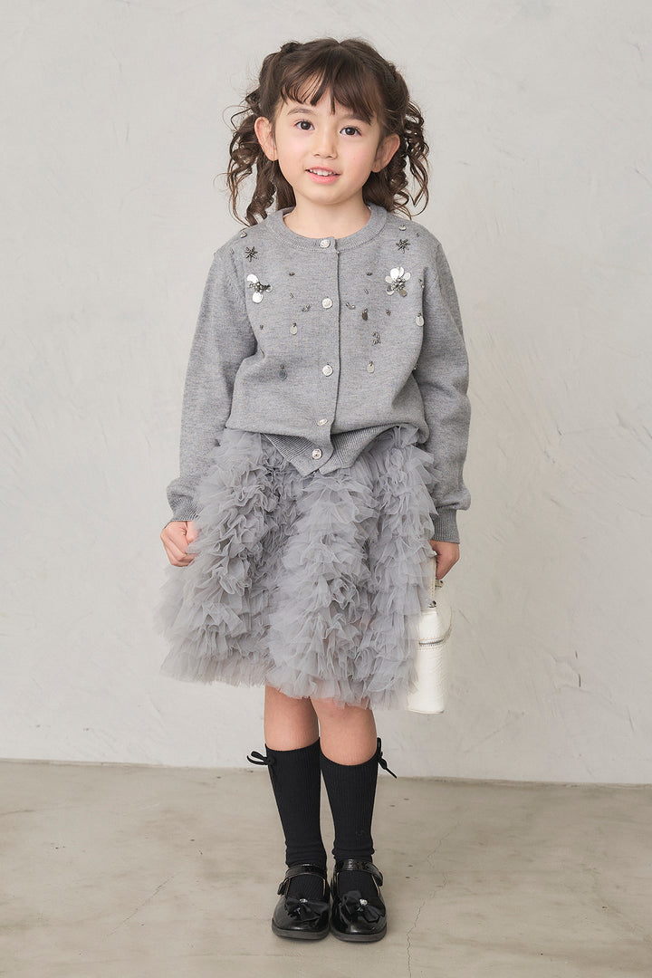 [予約]刺繍ビースニットカーデ＋ホイップチュールスカートセット