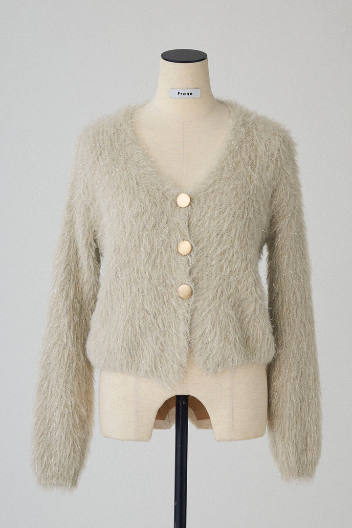 [予約]ゴールドボタンラメシャギーニット