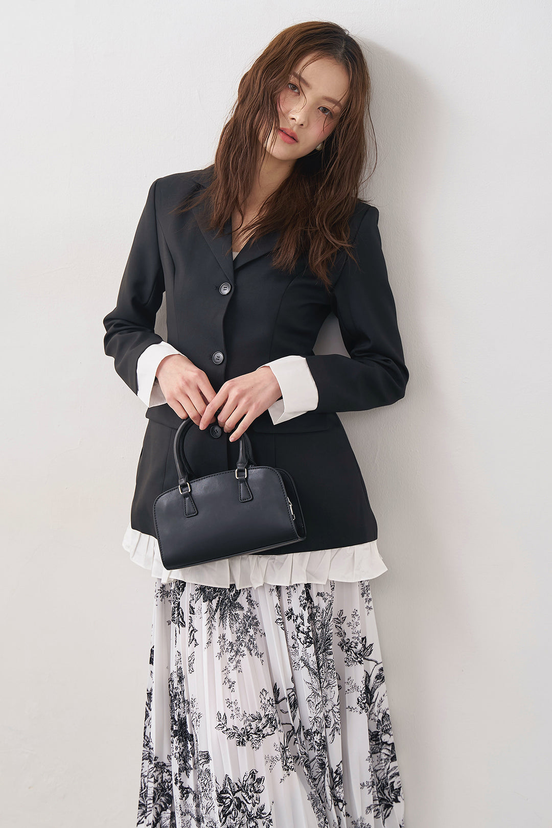 [予約/SET]プリンセスラインフリルドッキングジャケット+モノトーントワル柄プリーツスカート(2set)