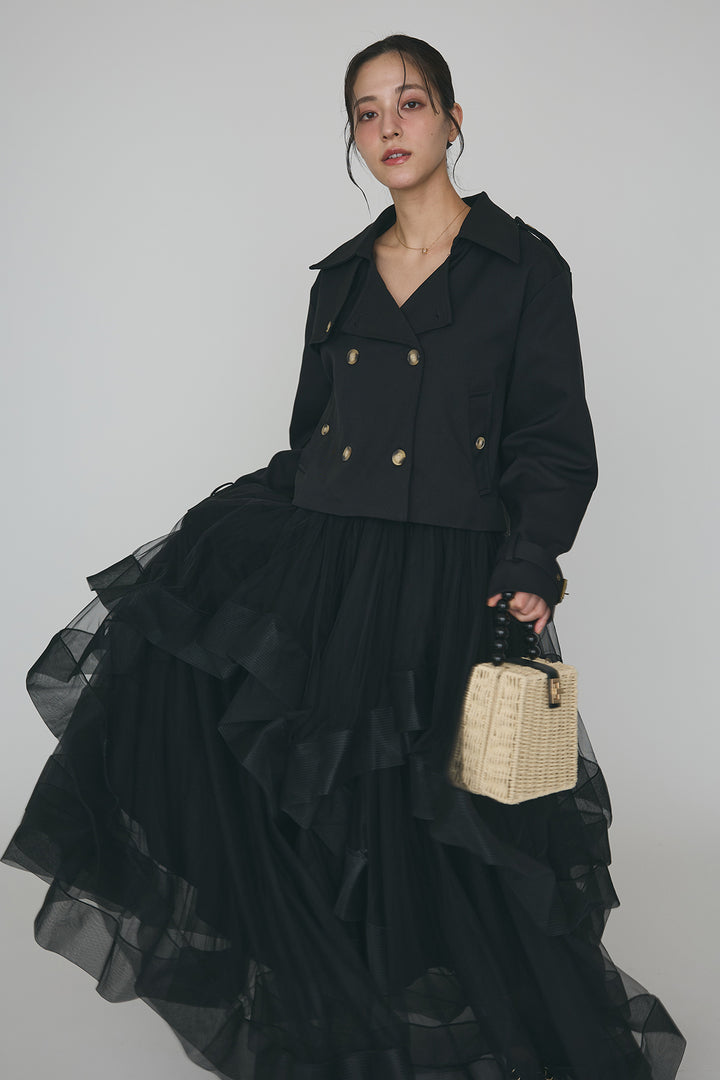 [予約/SET]クラシカルショートトレンチ+ランダムフリルティアードボリュームスカート(2set)